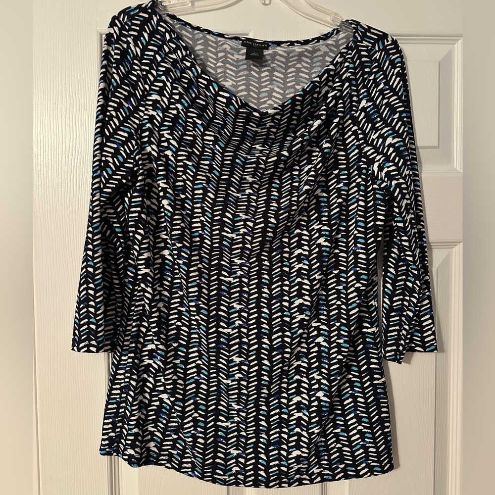 Ann Taylor Black and White Dress with Blue Highlights